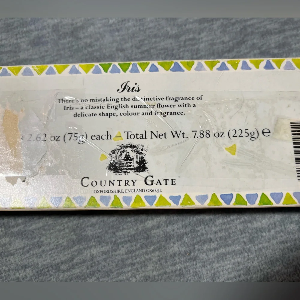 Country Gate Iris Fine Soaps Set Of 3 Made in England Vintage 2.62oz Wrapped New